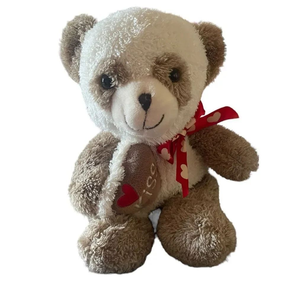 Dan Dee Kids Brown Red Ribbon Love Valentine Kiss Heart Bear Stuffed Plush Toy